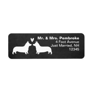 Pembroke Welsh Corgi Dog Silhouettes met hart Etiket