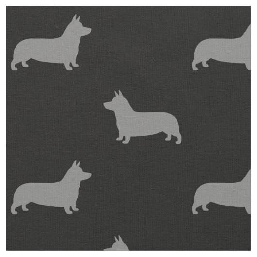 Pembroke Welsh Corgi Dog Silhouettes Pattern Stof (Close Up)