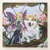 Pembroke Welsh Corgi en Fairy Glazen Onderzetter (Voorkant)