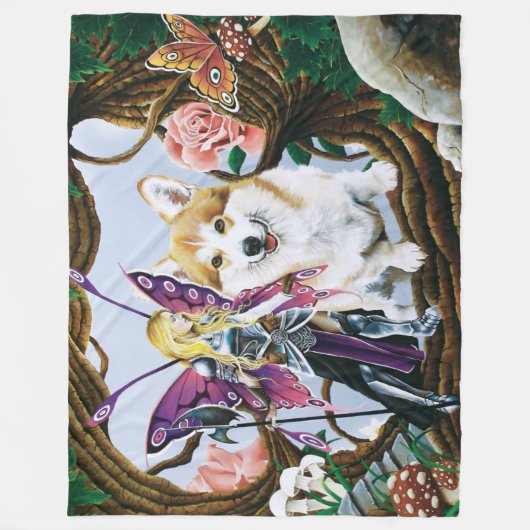 Pembroke Welsh Corgi Fairy Fantasy Fleece Deken (Voorkant)