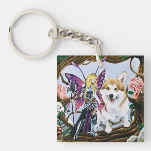 Pembroke Welsh Corgi Fairy Fantasy Sleutelhanger (Voorkant)
