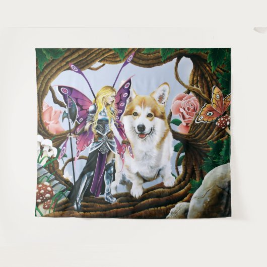 Pembroke Welsh Corgi Fairy Fantasy Wandkleed (Voorkant (horizontaal))