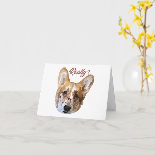 Pembroke Welsh Corgi Hand getekende digitale kunst Kaart (Gele Bloem)