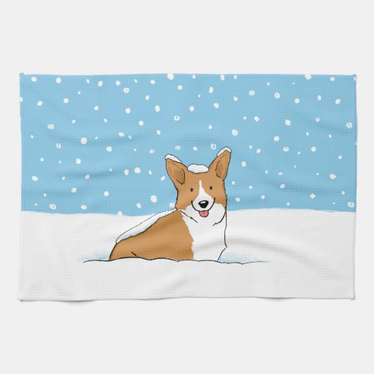 Pembroke Welsh Corgi | Happy Holiday Snow Dog Theedoek (Horizontaal)