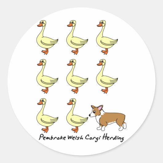 Pembroke Welsh Corgi Herding Ducks Ronde Sticker (Voorkant)