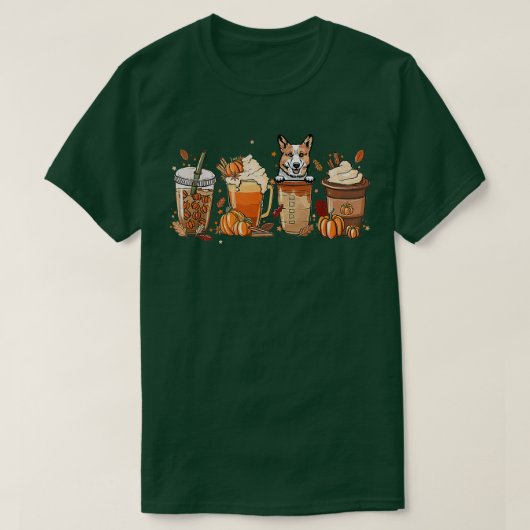 Pembroke Welsh Corgi Herfst Coffee Halloween Pumpk T-shirt (Design voorkant)
