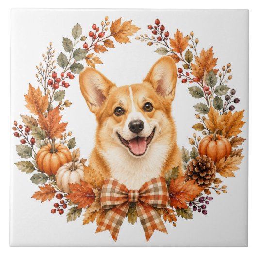 Pembroke Welsh Corgi Herfst Tegeltje (Voorkant)
