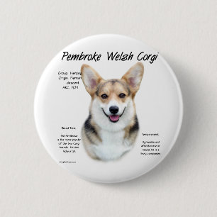Pembroke Welsh Corgi History Design Ronde Button 5,7 Cm