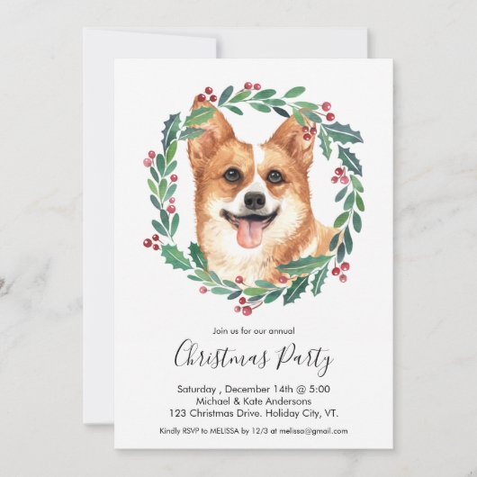 Pembroke Welsh Corgi Hond Elegant Kerstfeest Kaart (Voorkant)