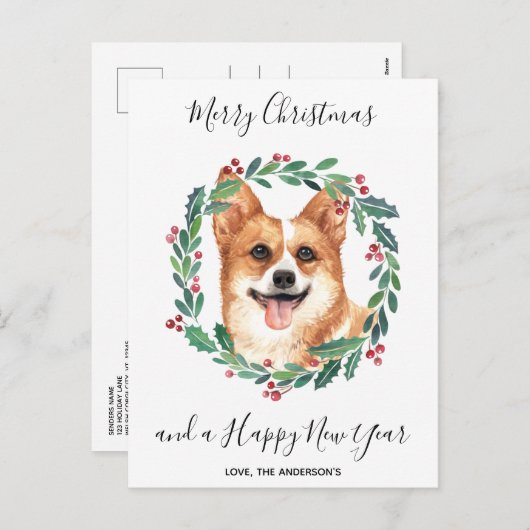 Pembroke Welsh Corgi Hond Elegant Vrolijk Kerstfee Feestdagenkaart (Voorkant / Achterkant)