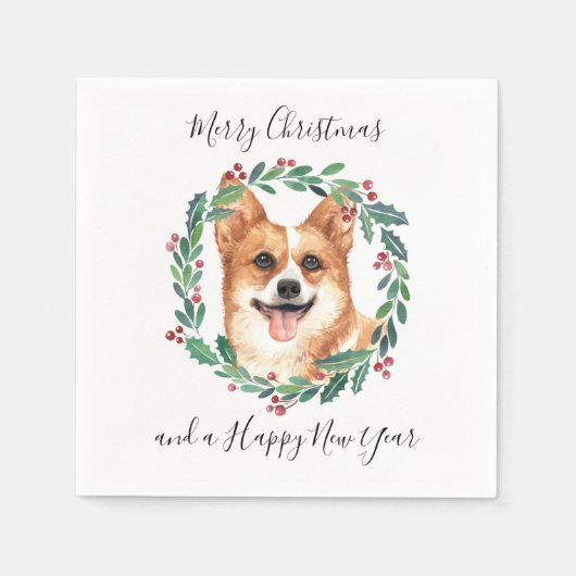 Pembroke Welsh Corgi Hond Elegant Vrolijk Kerstfee Servet (Voorkant)