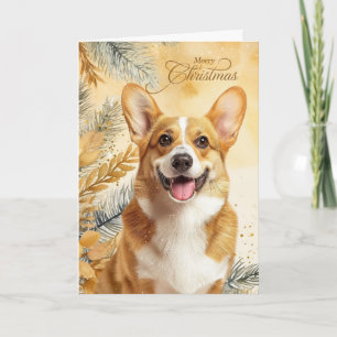 Pembroke Welsh Corgi-hond en gouden dennen Feestdagen Kaart