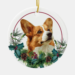 Pembroke Welsh Corgi Hond Evergreen Krans Keramisch Ornament