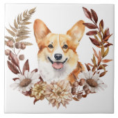 Pembroke Welsh Corgi Hond Herfstkrans Tegeltje (Voorkant)