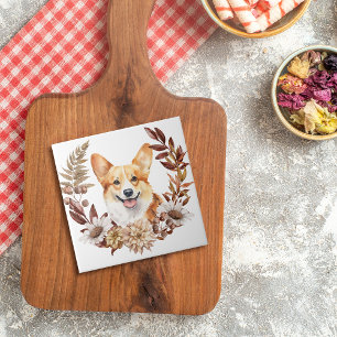 Pembroke Welsh Corgi Hond Herfstkrans Tegeltje