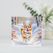 Pembroke Welsh Corgi hond in de sneeuw Kerstmis Feestdagenkaart (Staand voorkant)