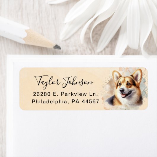Pembroke Welsh Corgi-hond retouradreslabel Etiket (Insitu)