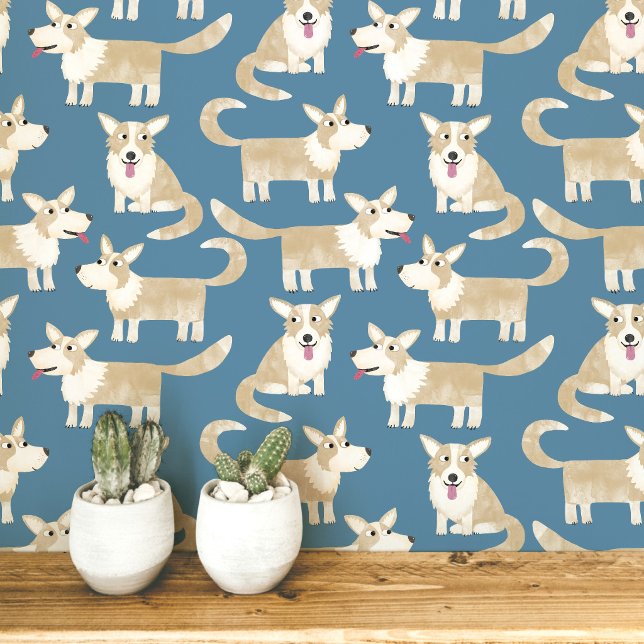 Pembroke Welsh Corgi Hondenpatroon Behang (Pembroke Welsh Corgi dog fun peel and stick wallpaper for animal and pet lovers)