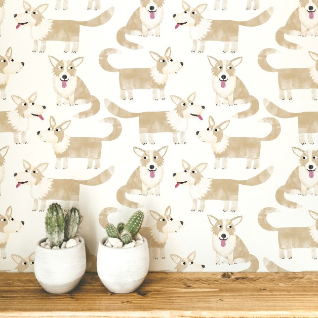 Pembroke Welsh Corgi Hondenpatroon Behang (Pembroke Welsh Corgi dog fun peel and stick wallpaper for animal and pet lovers)