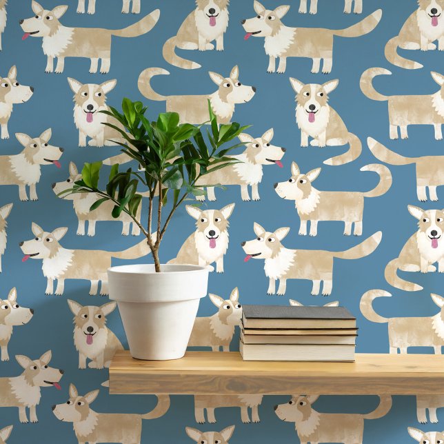 Pembroke Welsh Corgi hondenpatroon Behang (Pembroke Welsh Corgi dog fun peel and stick wallpaper for animal and pet lovers)