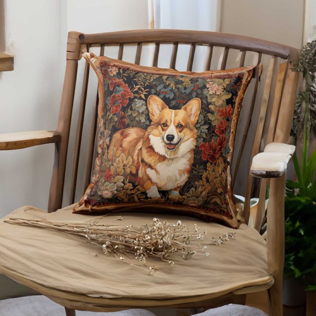 Pembroke Welsh Corgi in een Victoriaans bloementui Kussen (Creator heeft geüpload)