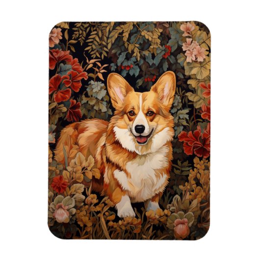 Pembroke Welsh Corgi in een Victoriaans bloementui Magneet (Verticaal)