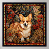 Pembroke Welsh Corgi in een Victoriaans bloementui Poster (Voorkant)