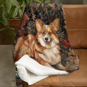 Pembroke Welsh Corgi in een Victoriaans bloementui Sherpa Deken