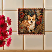 Pembroke Welsh Corgi in een Victoriaans bloementui Tegeltje