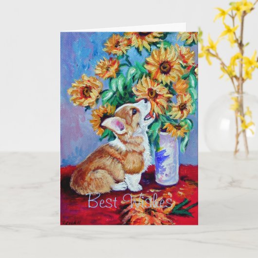 Pembroke Welsh Corgi Kaart (Gele Bloem)