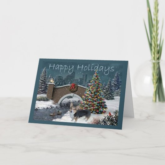 Pembroke Welsh Corgi Kerst Kaart Avond (Voorkant)