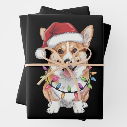 Pembroke Welsh Corgi Kerstboom Lichten Inpakpapier Vel (In situ)