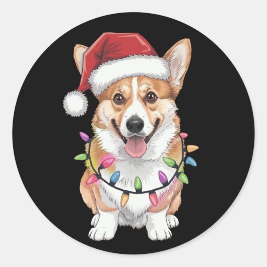 Pembroke Welsh Corgi Kerstboom Lichten Ronde Sticker (Voorkant)