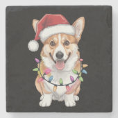 Pembroke Welsh Corgi Kerstboom Lichten Stenen Onderzetter (Voorkant)