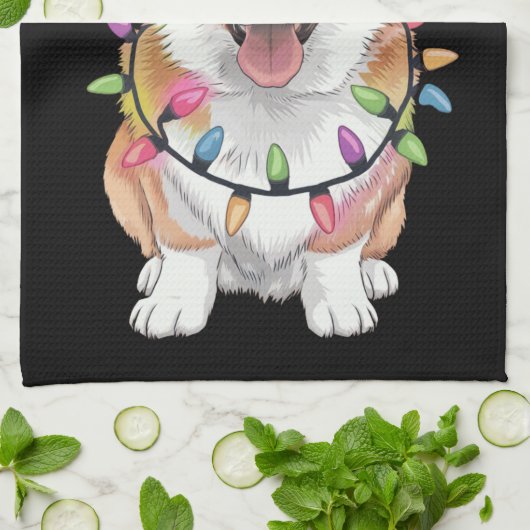 Pembroke Welsh Corgi Kerstboom Lichten Theedoek (Gevouwen)