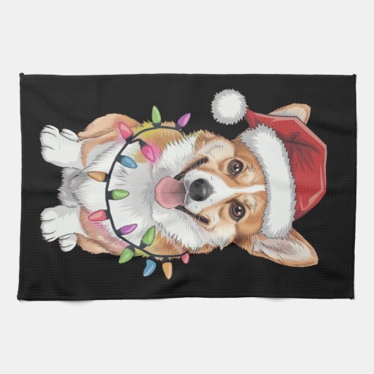Pembroke Welsh Corgi Kerstboom Lichten Theedoek (Horizontaal)