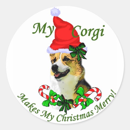 Pembroke Welsh Corgi-kerstcadeaus Ronde Sticker (Voorkant)
