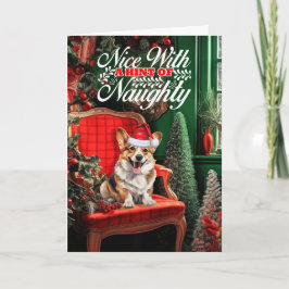 Pembroke Welsh Corgi Kersthond Naughty Nice Feestdagen Kaart