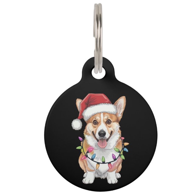 Pembroke Welsh Corgi Kerstman Kerstboom Lichtjes  Huisdierpenning (Voorkant)