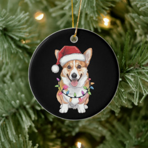 Pembroke Welsh Corgi Kerstman Kerstboom Lichtjes  Keramisch Ornament