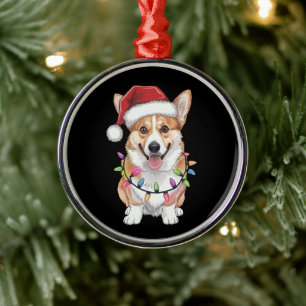 Pembroke Welsh Corgi Kerstman Kerstboom Lichtjes  Metalen Ornament