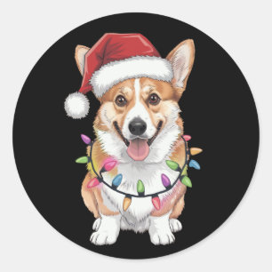 Pembroke Welsh Corgi Kerstman Kerstboom Lichtjes Ronde Sticker