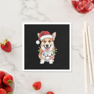 Pembroke Welsh Corgi Kerstman Kerstboom Lichtjes  Servet