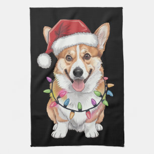 Pembroke Welsh Corgi Kerstman Kerstboom Lichtjes  Theedoek