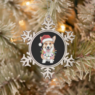 Pembroke Welsh Corgi Kerstman Kerstboom Lichtjes  Tin Sneeuwvlok Ornament