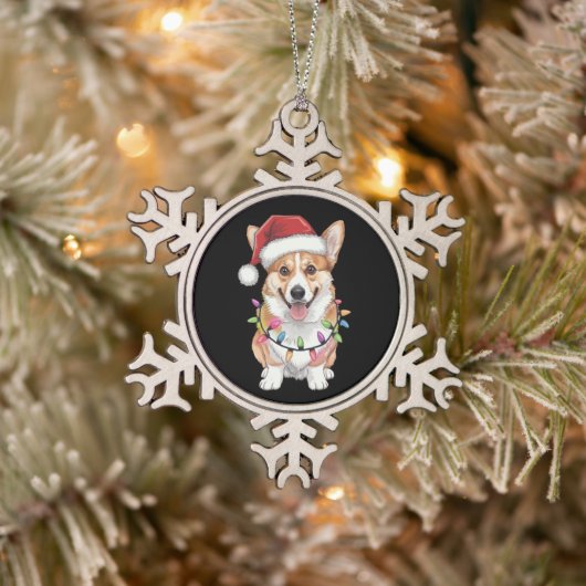 Pembroke Welsh Corgi Kerstman Kerstboom Lichtjes  Tin Sneeuwvlok Ornament (Boom)