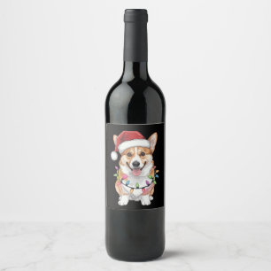 Pembroke Welsh Corgi Kerstman Kerstboom Lichtjes Wijn Etiket