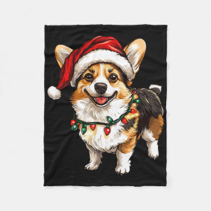 Pembroke Welsh Corgi Kerstman Kerstboom Lichtjes X Fleece Deken