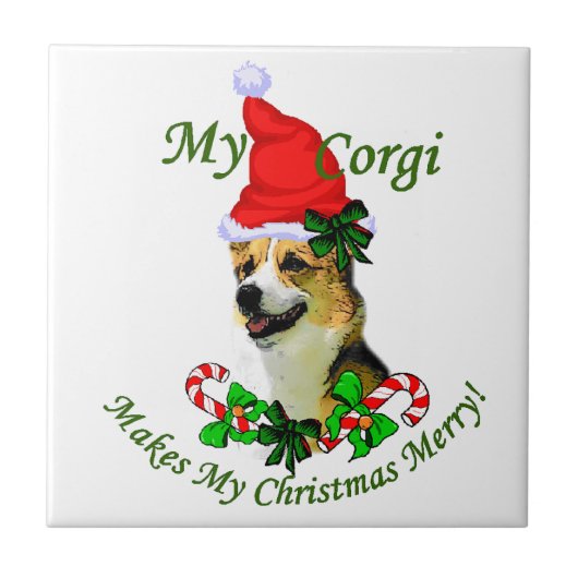Pembroke Welsh Corgi Kerstmis Tegeltje (Voorkant)