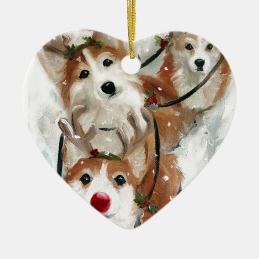 pembroke welsh Corgi Kerstrendieres Keramisch Ornament (Voorkant)